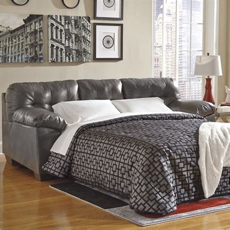 Gray Leather Sleeper Sofa